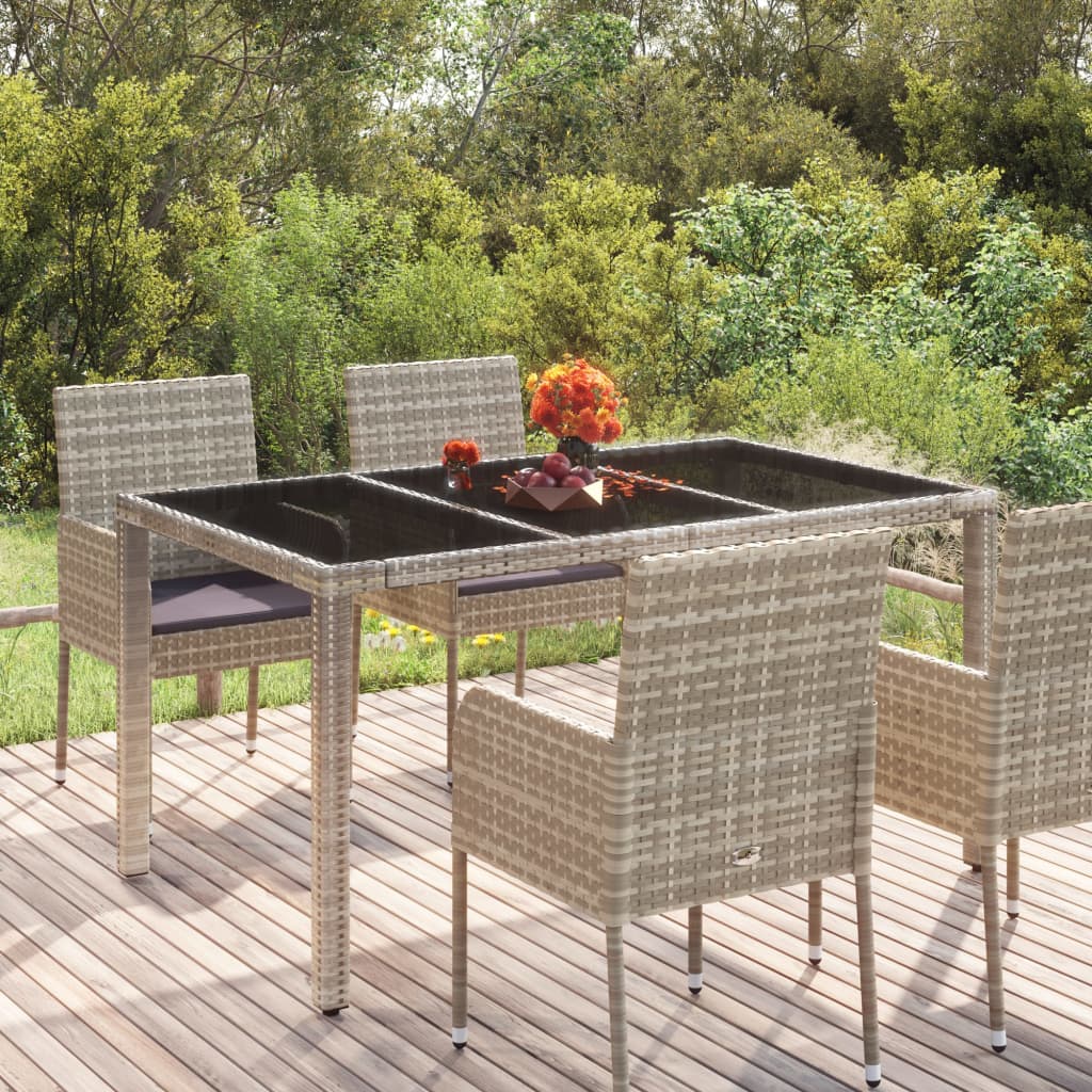 Stół ogrodowy ze szklanym blatem, szary, 150x90x75cm, rattan PE vidaXL