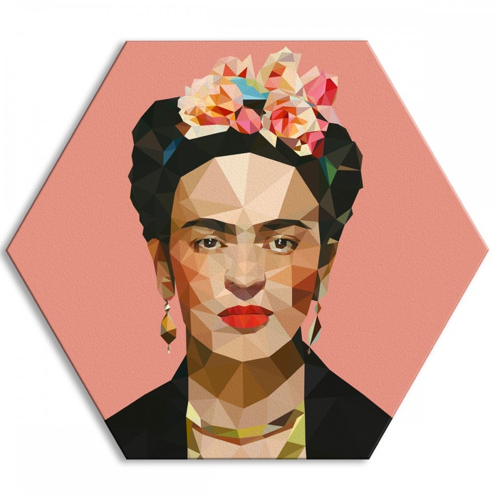FRIDA KAHLO - PORTRET WPAP - Płótno sześciokątne - Wydruk na płótnie oprawiony w ramę PCV 120X120 cm