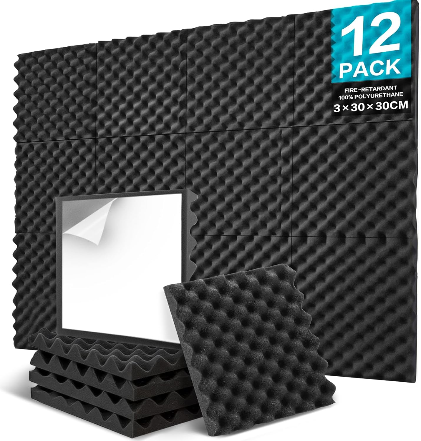 12-pak sześciokątnych paneli akustycznych, samoprzylepna pianka dźwiękochłonna, panele ścienne akustyczne 30 x 30 x 3 cm