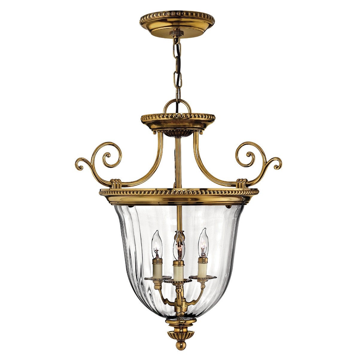 Suspension Cambridge, laiton et verre, 3 ampoules, petite