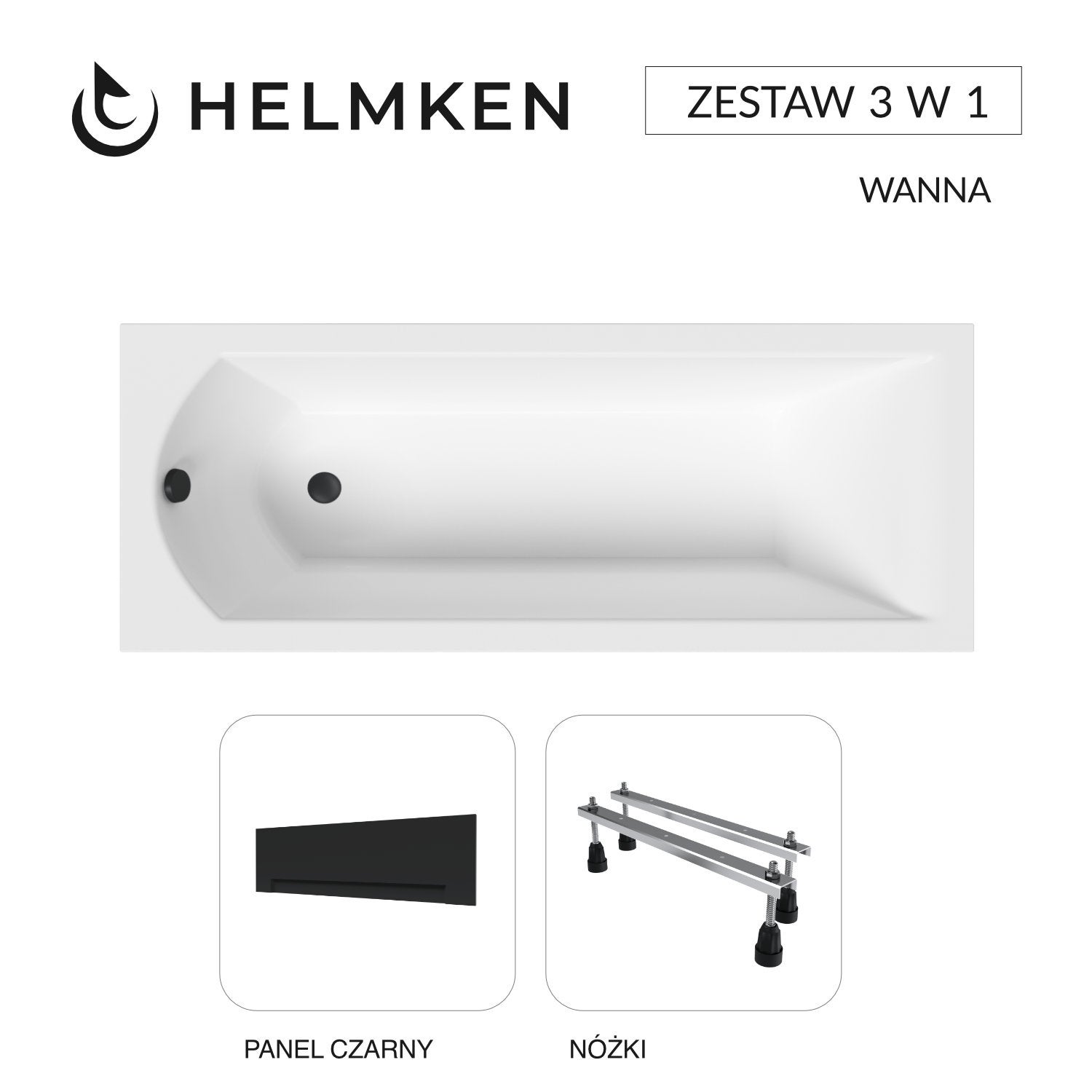 Wanna akrylowa Helmken Vespera 140 х 70 + Panel czarny + Nóżki / 23098001