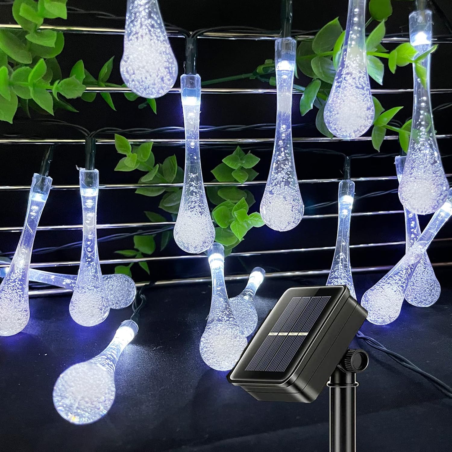 Lampki solarne zewnętrzne, 50 diod LED, 7 mln lampek solarnych w kształcie kropli wody do użytku na zewnątrz i wewnątrz, wodoodporna lampa dekora