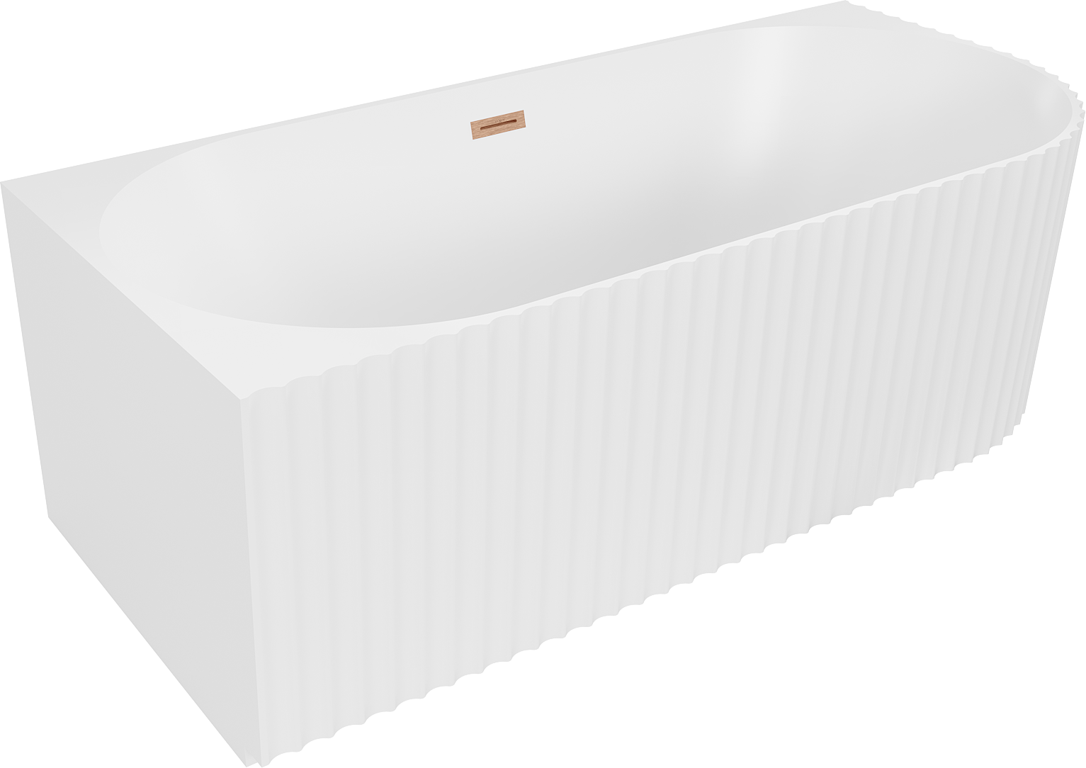 Mexen Gia wanna wolnostojąca narożna ryflowana lewa 150 x 75 cm, biała mat, przelew miedź szczotkowana - 52701507501L-65