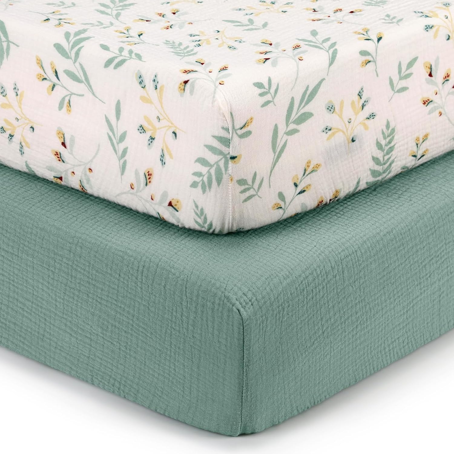 Prześcieradło z dopasowaną gumką do łóżeczka dziecięcego, unisex, styl boho, miękka bawełna unisex, komplet 2-częściowy (biały ze wzorem kwiatowym, j