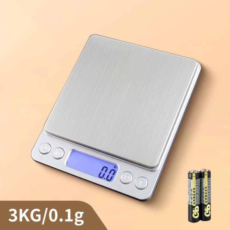 Waga do żywności, duży rozmiar, 3 kg/0,1 g, bateria, cyfrowa waga kuchenna, precyzyjna waga elektroniczna, platforma wagowa ze stali