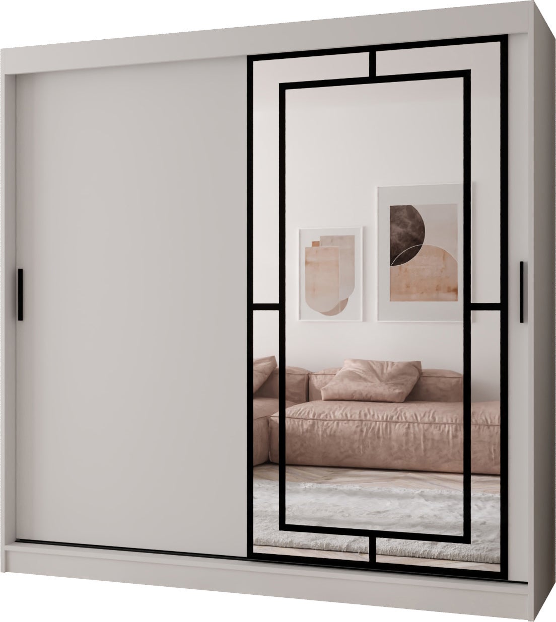 Szafa przesuwna z lustrem MODENA 200 x 62 x 200 biały + u. czarny