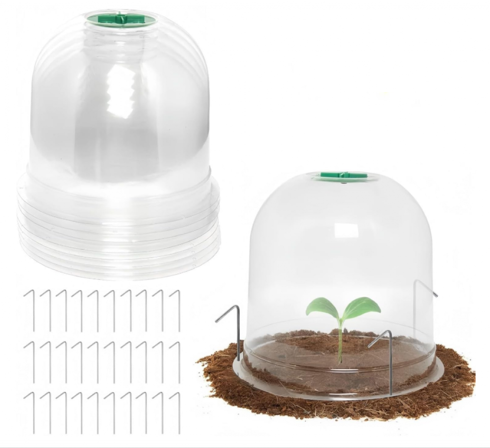 Zestaw 10 sztuk dzwonków dla roślin ogrodowych, pokrywa dzwonu rośliny w mini szklarni z plastiku 19CM x 16CM - z 2 etykietami