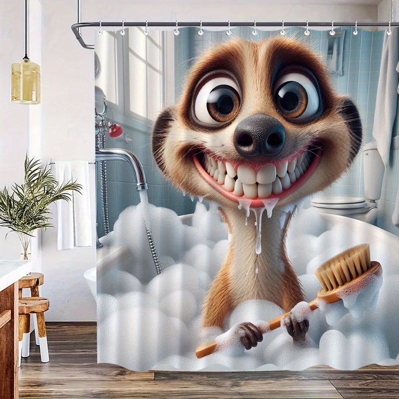 Zasłona prysznicowa z egzotyczną mangustą, poliestrowa, dekoracyjna zasłona łazienkowa, 90 x 180 cm, 12 haczyków