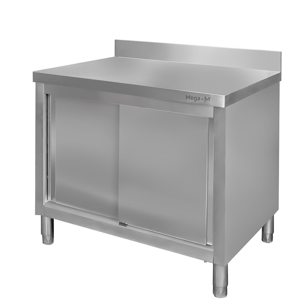 Stół gastronomiczny ze stali nierdzewnej Mega-M przyścienny z szafką 100x70x85cm