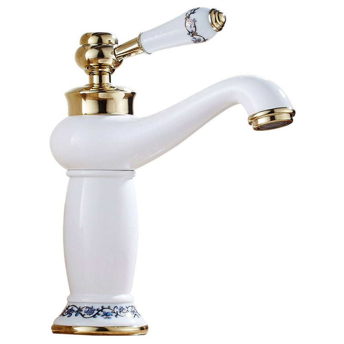 Bateria łazienkowa mosiężno-ceramiczna, niebiesko-biała bateria porcelanowa, bateria do wody ciepłej i zimnej (biała)