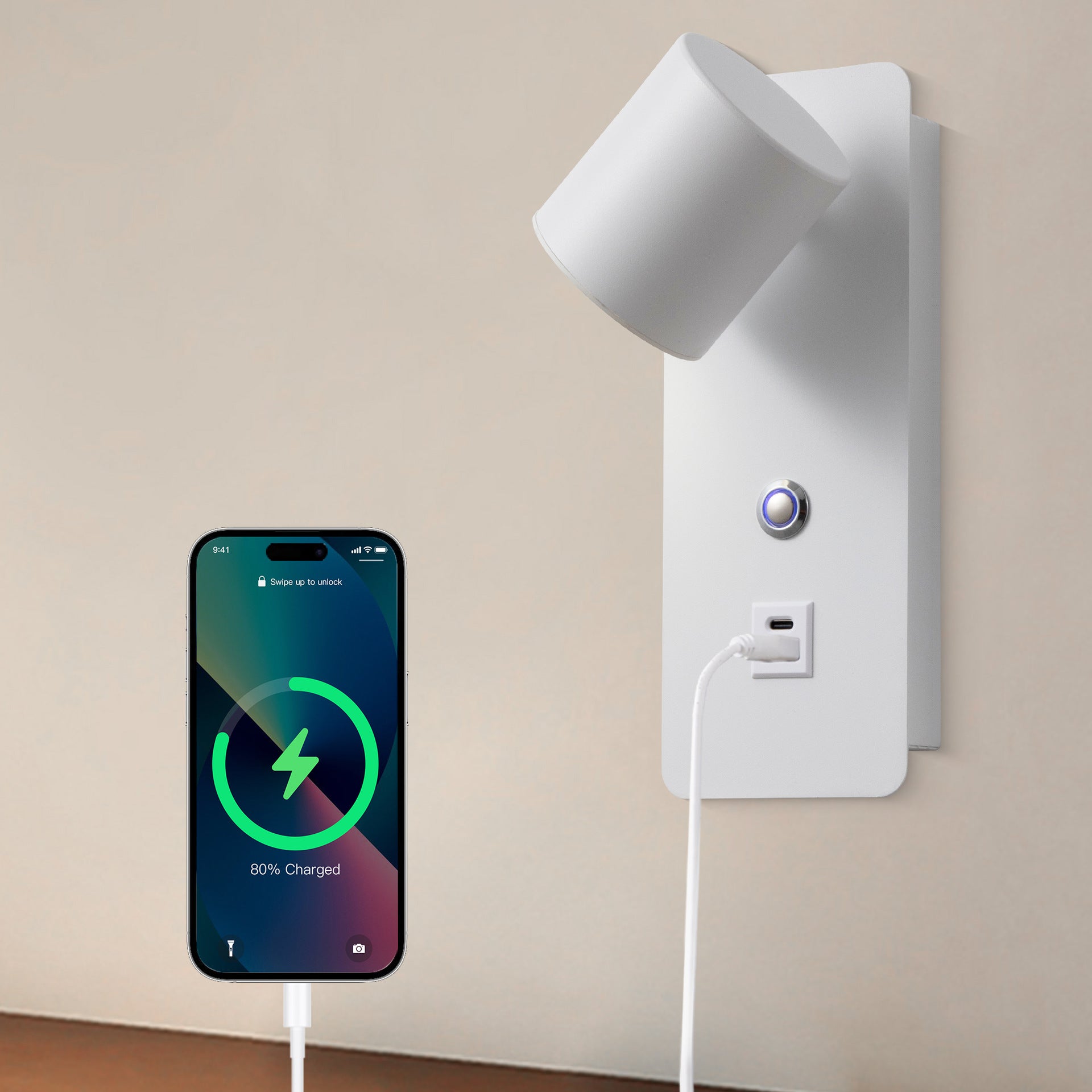 Regulowana Lampa Ścienna LED – 3 Temperatury Barwowe, Porty USB-C, Nocna Lampa 10W, Podłączana Lampka Nocna do Czytania