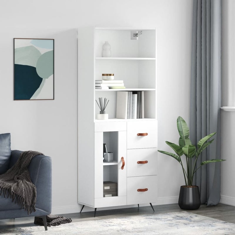 vidaXL Witrynka, biała, 69,5x34x180 cm, materiał drewnopochodny