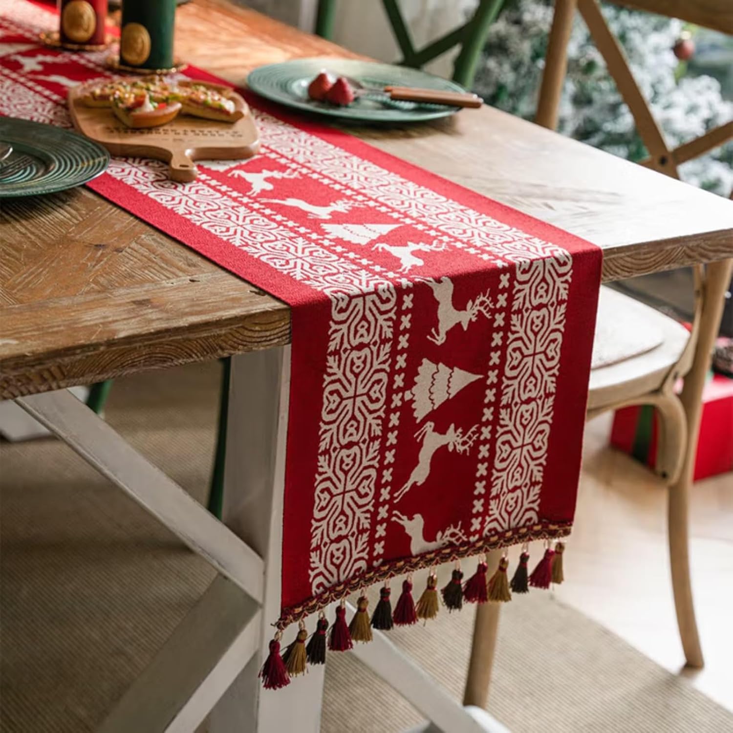 Luksusowe, kolorowe obrusy w stylu vintage, żakardowe obrusy haftowane z frędzlami, eleganckie obrusy dekoracyjne. 35*260cm