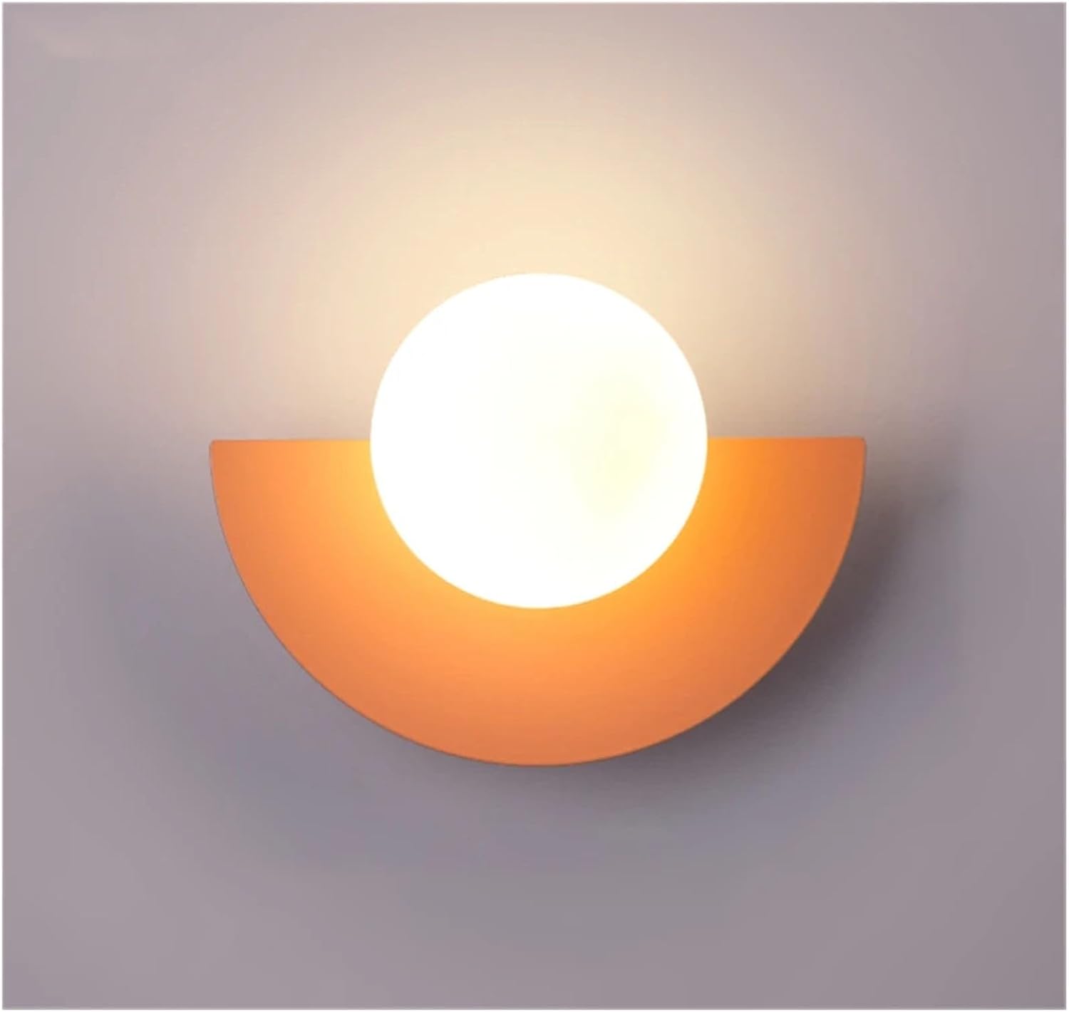 Dekoracyjna lampa ścienna z kulistym kloszem, idealna do sypialni, przedpokoju lub jako lampka nocna (światło trójkolorowe, pomarańczowe).