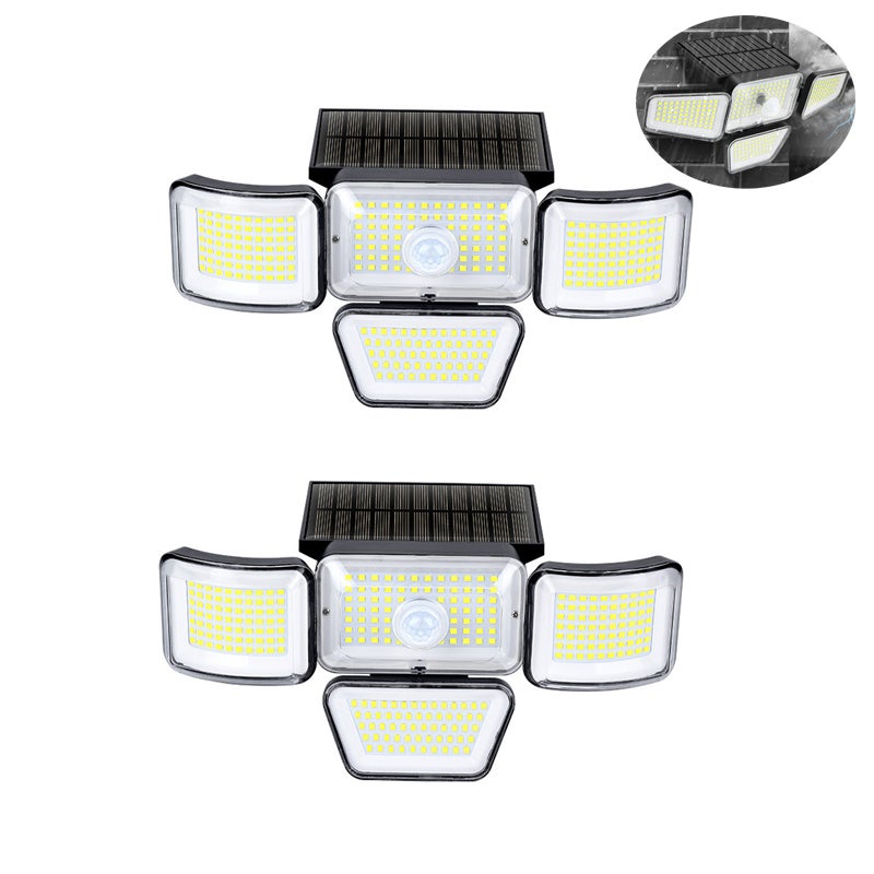 Zestaw 2 solarnych lamp ściennych z czujnikiem ruchu, 6 W, 278 LED, wodoodporność IP65, do garaży, gospodarstw i ogrodów