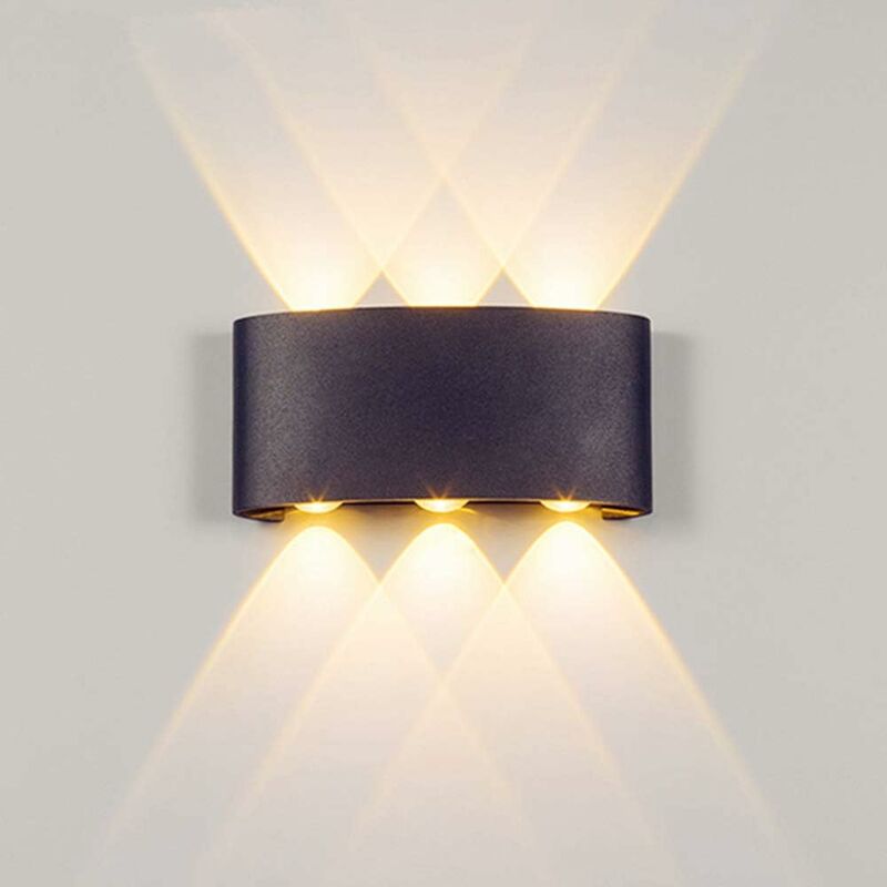 Kinkiet zewnętrzny LED 6 W, ciepła biel, kąt wiązki 120°, nowoczesne oświetlenie ścienne, wodoodporny IP65, designerski kinkiet aluminiowy (czarny, ci