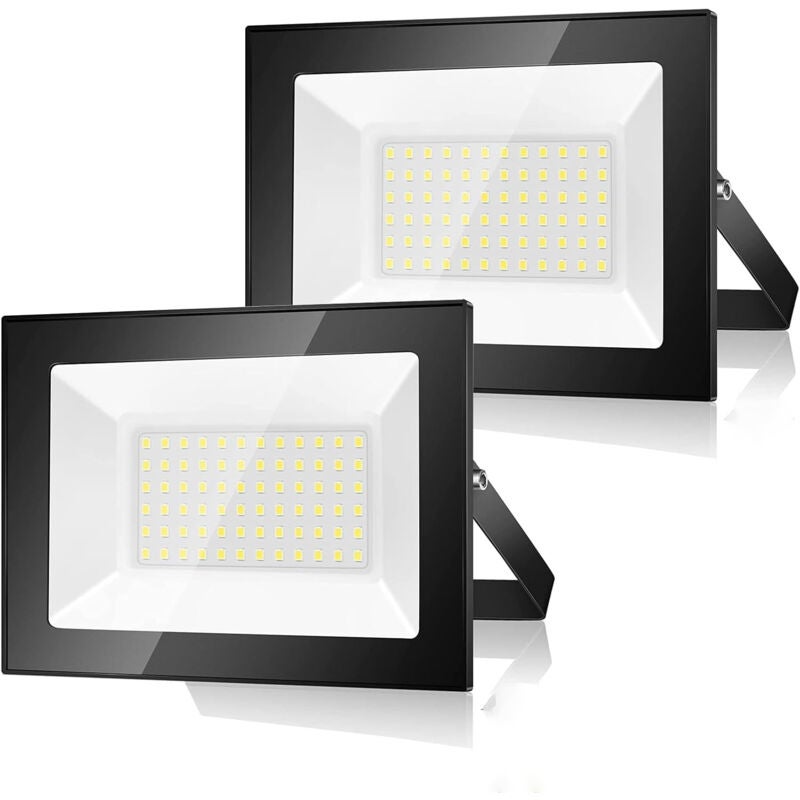 Zestaw dwóch zewnętrznych reflektorków LED o mocy 50 W, wodoodpornych, 6500 K, odpowiednich do ogrodów (białe światło).