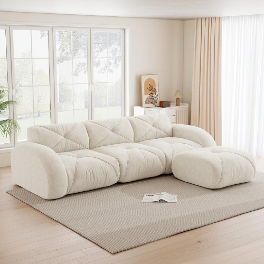 Sofa bezramowa, modułowa, 3-osobowa, pianka 32D o wysokiej gęstości, wygodna tkanina szenilowa, konstrukcja antypoślizgowa, nie wymaga montażu.