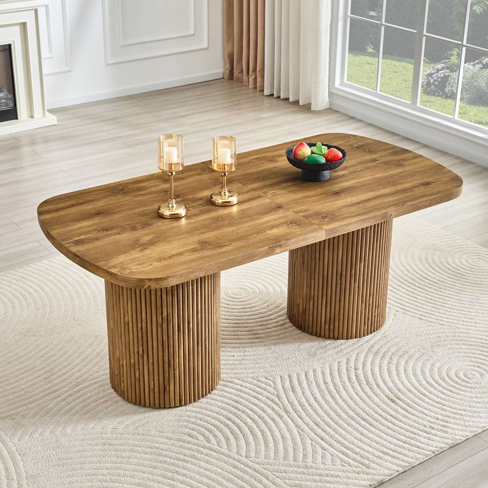 Nowoczesny owalny stół jadalny z płyty MDF z żłobionymi nogami, styl Wabi-Sabi i Mid-Century, solidny i elegancki, dla 6-8 osób