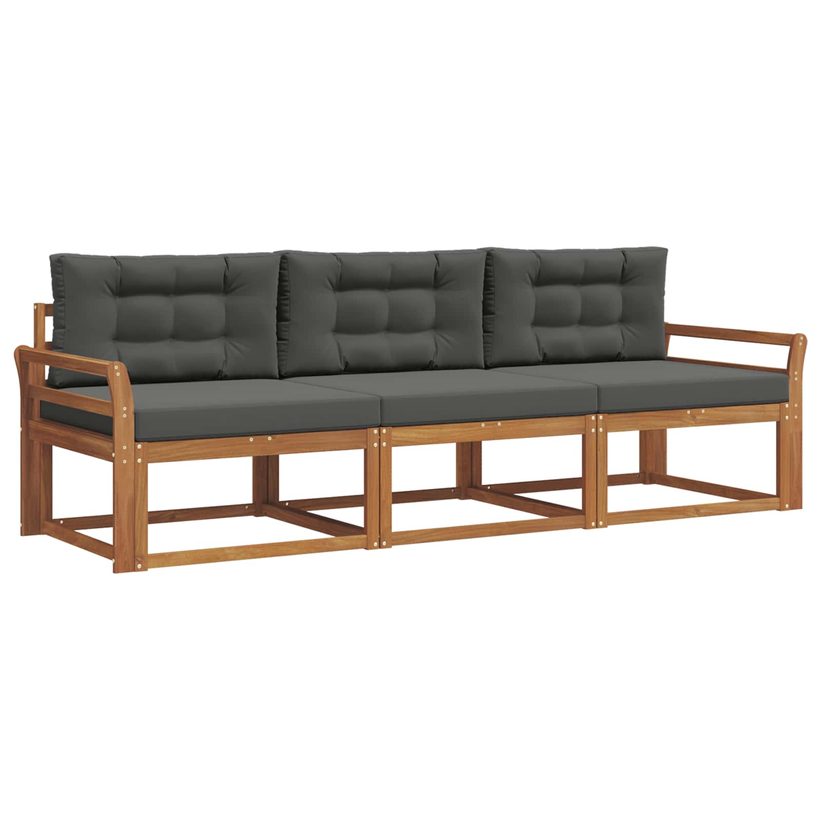 Sofa Ogrodowa Modułowa 3-Osobowa Drewniana z Antracytowymi Poduszkami