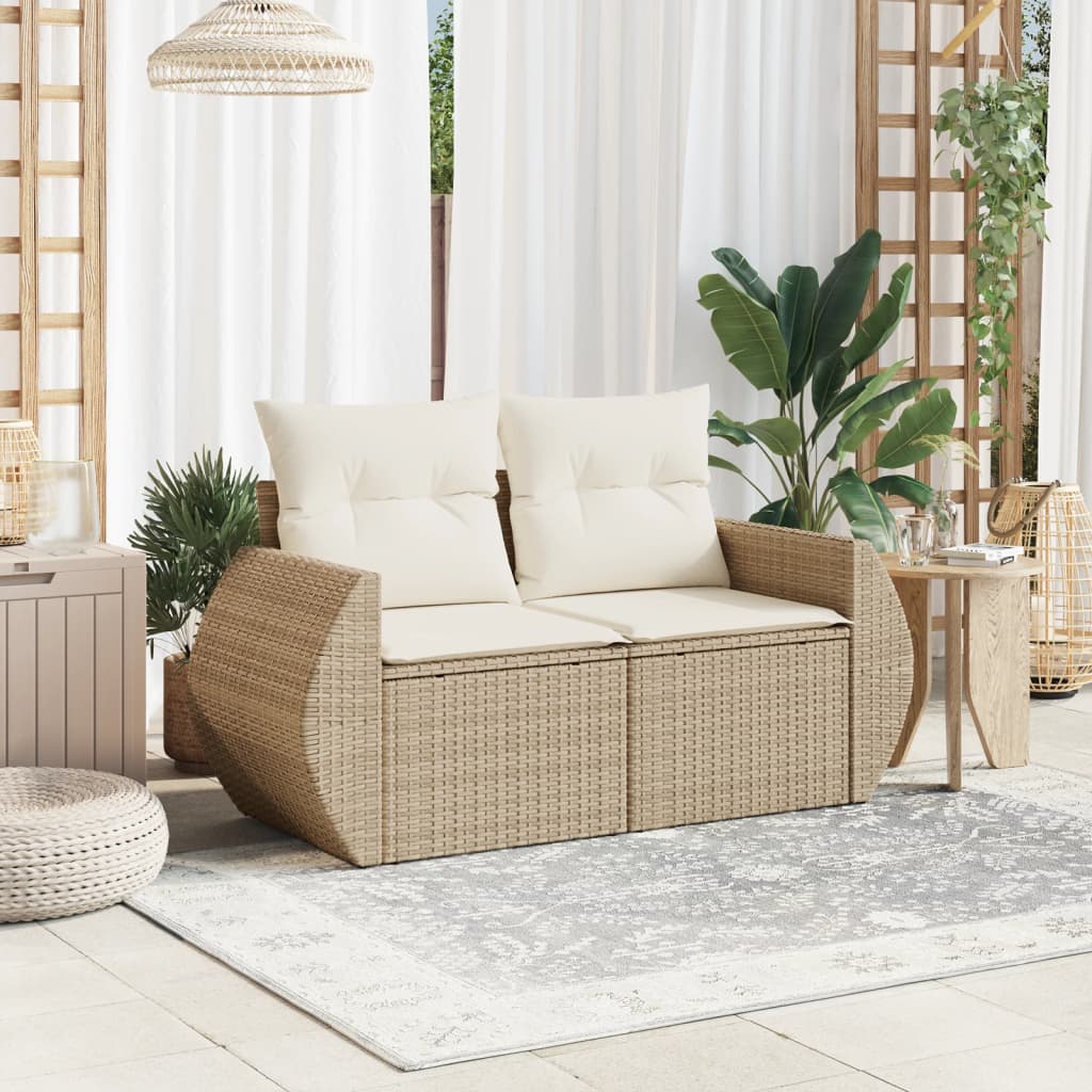 Sofa ogrodowa z poduszkami, 2-osobowa, beż, polirattan
