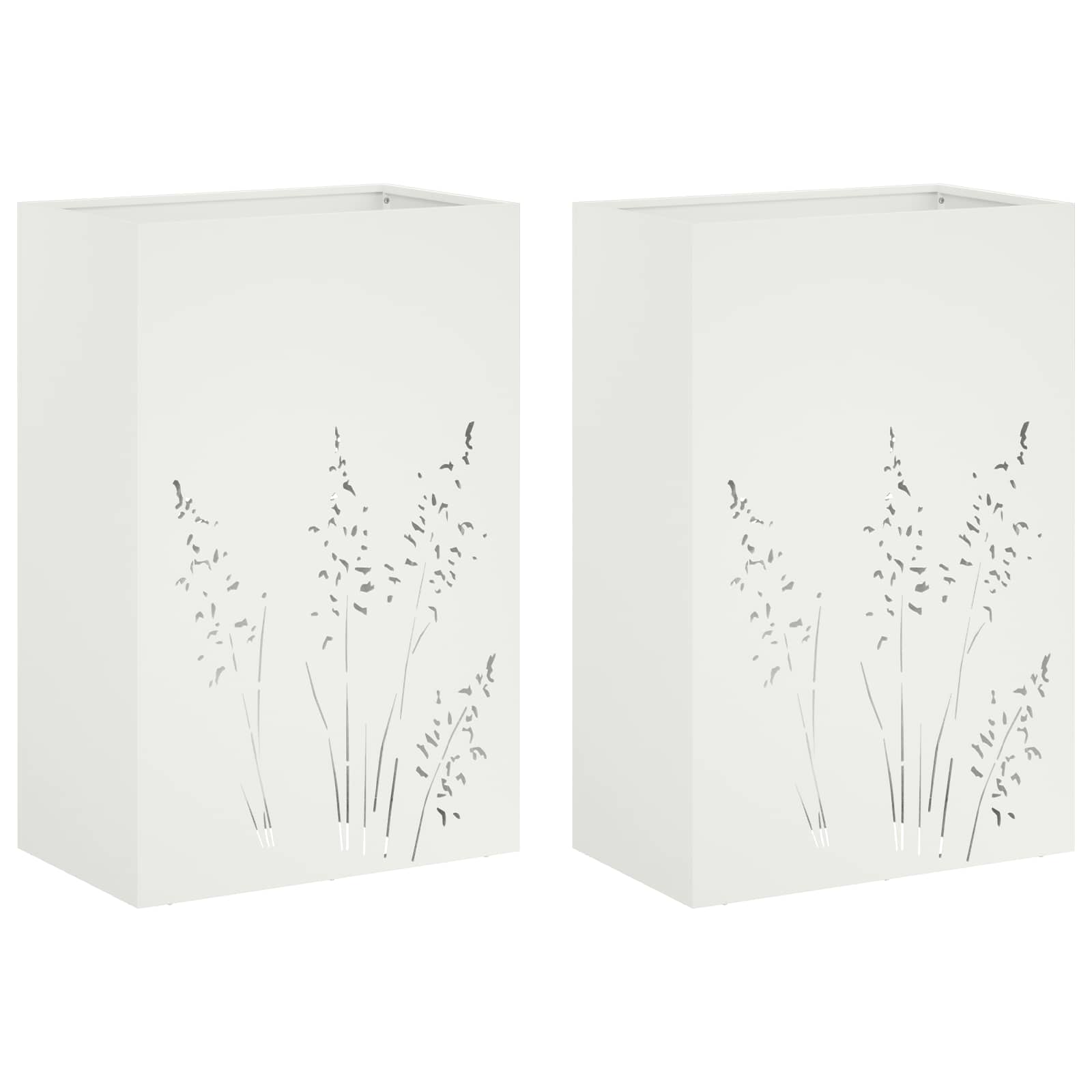 2x Donica Ogrodowa Stalowa 50x30x75 cm Biała na Taras na Balkon