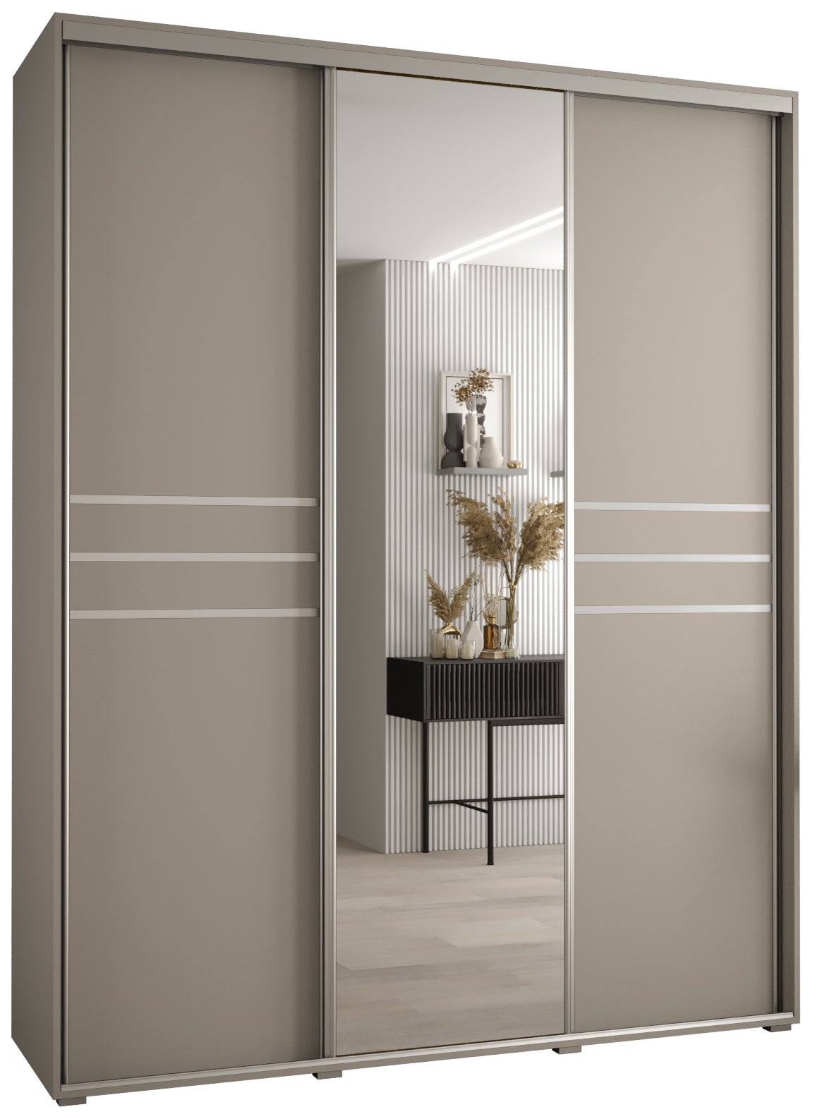 Szafa przesuwna z lustrem wysoka Dakota 11 190 x 45 x 235,2 cm kaszmir + u. Srebrny - Abiks Meble