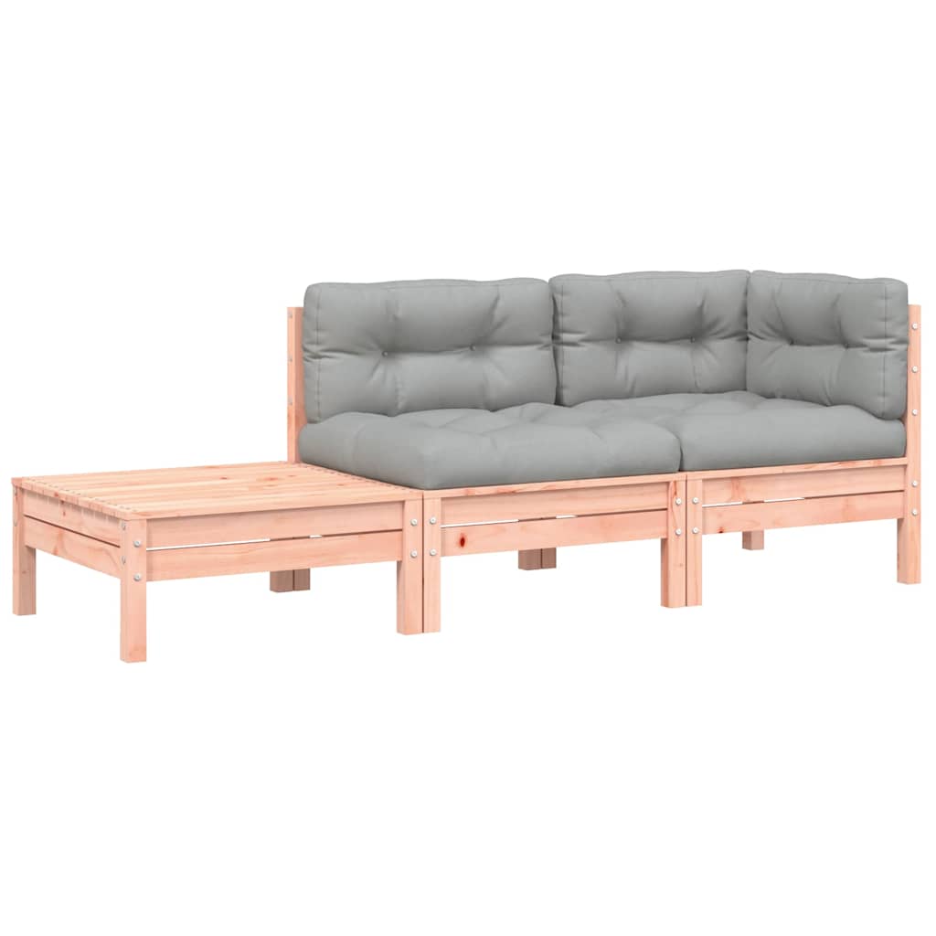 Sofa Ogrodowa Dwuosobowa Drewniana Brązowa z Szarymi Poduszkami