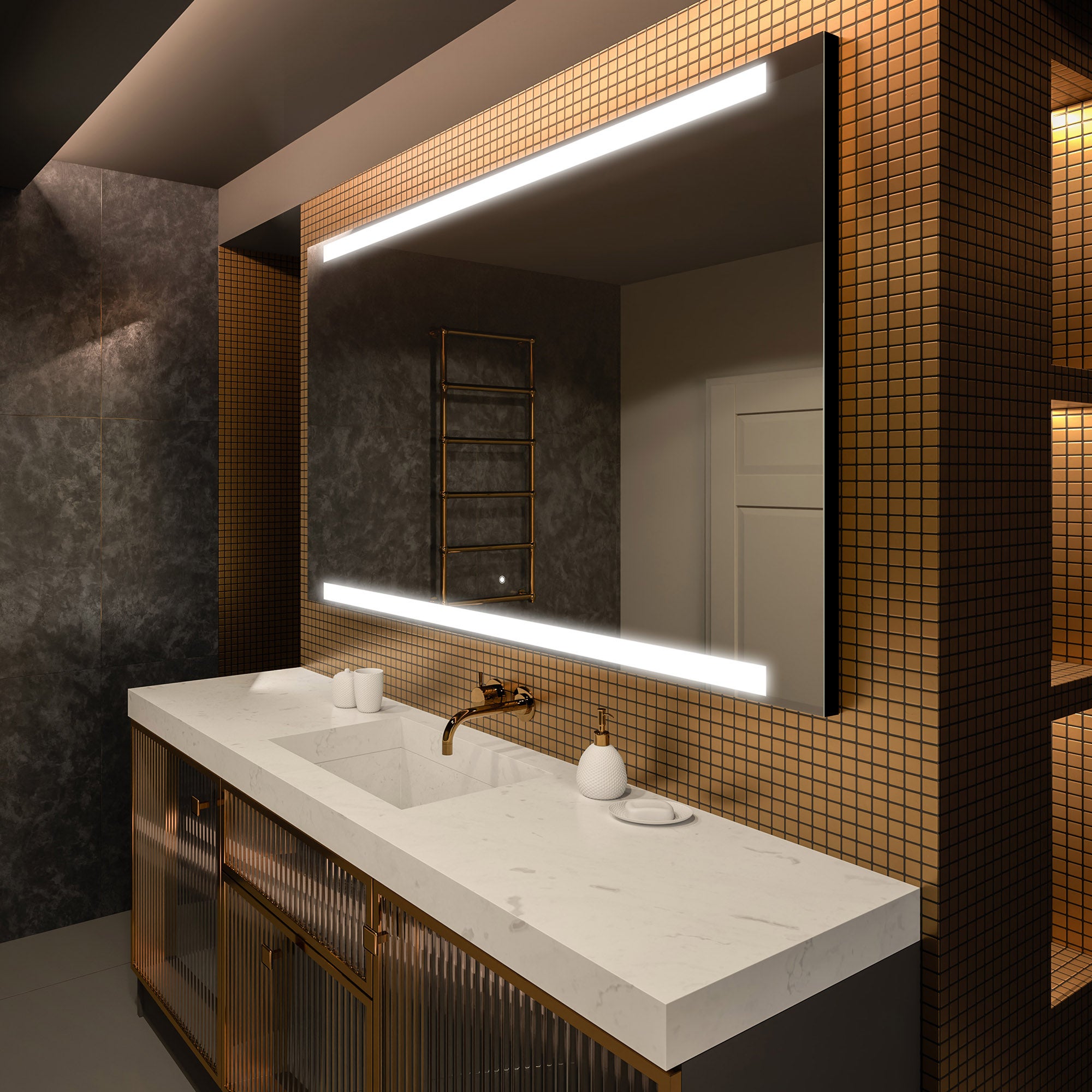 Lustro Premium z podświetleniem LED Łazienka (90x100cm) Podświetlane lustro LED z podświetleniem dotykowym