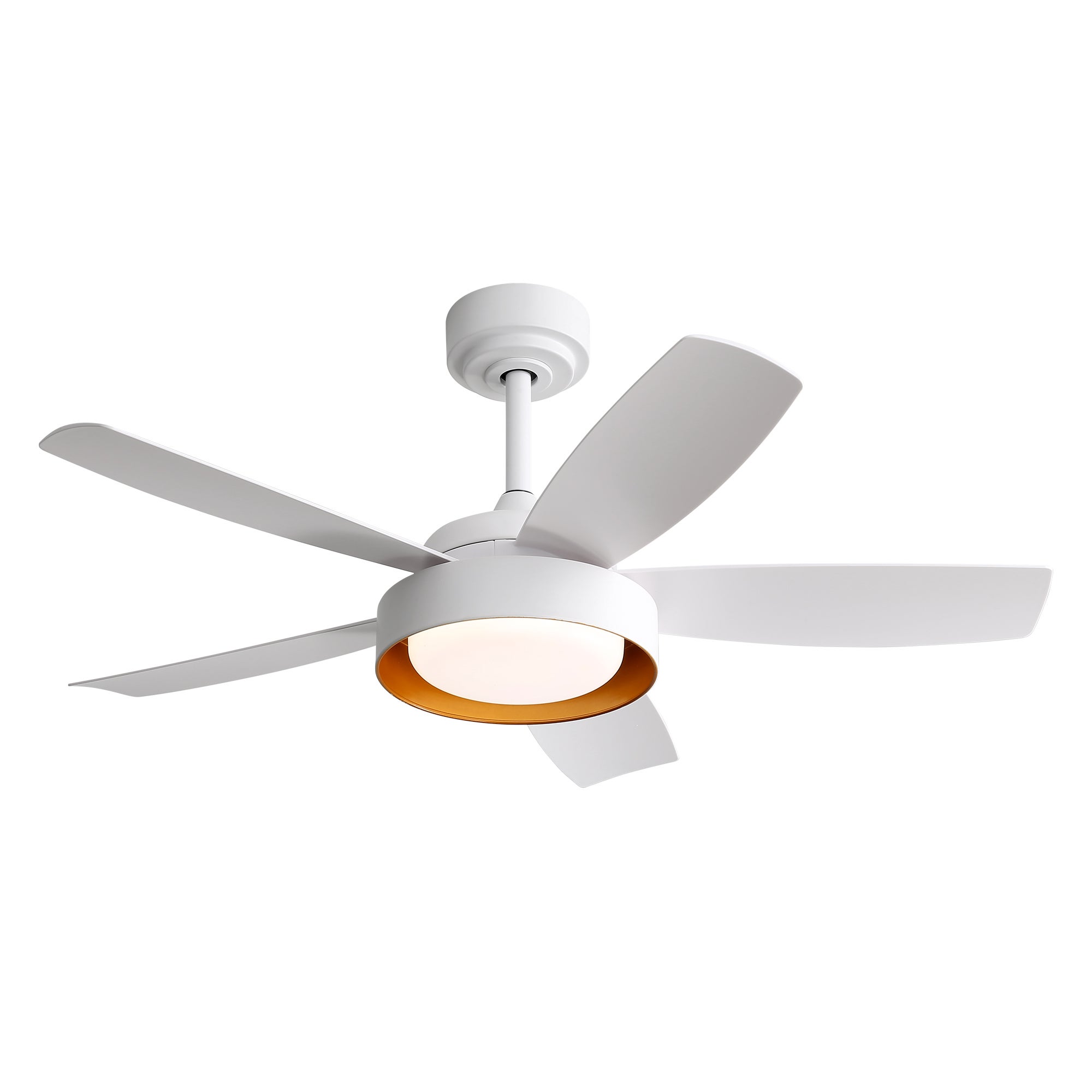 Biały wentylator sufitowy 107 cm z lampą LED 22W, silnik DC reversible z pilotem do sypialni salonu biura