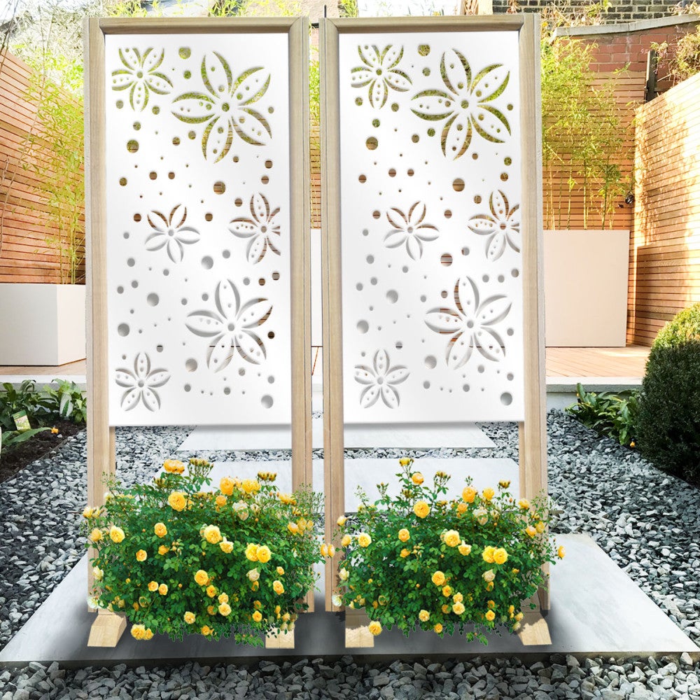 FLOWERS - Separè - Wolnostojący modułowy ekran - 70x190 cm - Wykonany z drewna i PVC, kolor wewnętrzny BIAŁY