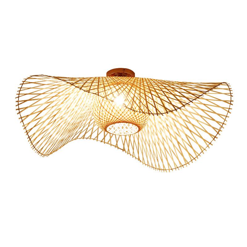 Lampa sufitowa z bambusa tkana ręcznie w naturalnym rattanie, lampa retro z rattanu E27, oświetlenie z jasnego drewna, lampa sufitowa w stylu rustykal