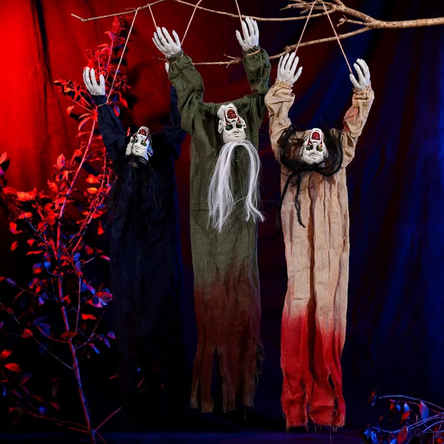 Dekoracje na Halloween, 3 sztuki wiszących szkieletów-duchów, straszne dekoracje na zewnątrz, upiorny nawiedzony dom, podwórko, ganek, ogród, impreza