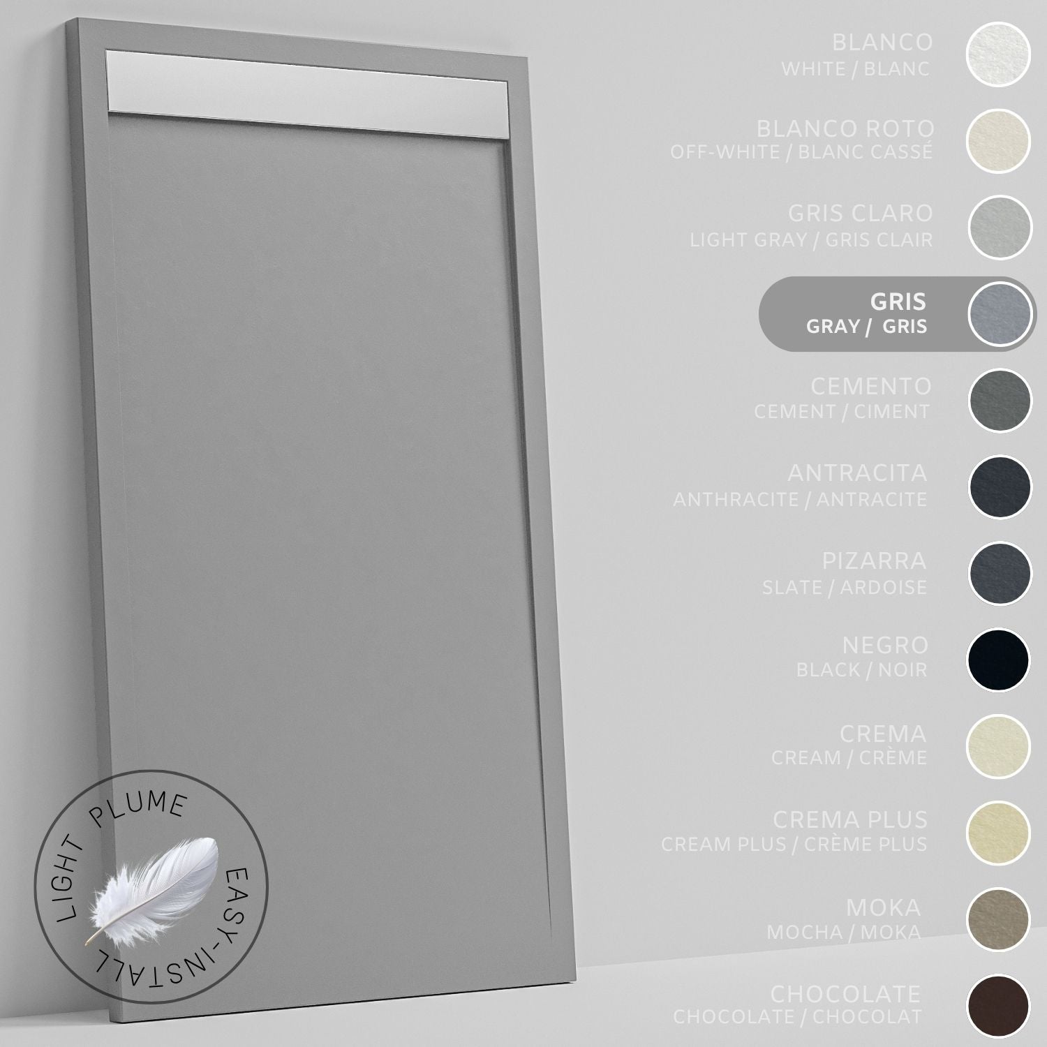 SOULHOME Lekki Brodzik z Żywicy tekstura Łupka – szary- 160X70- Niski 3cm– Ruszt INOX