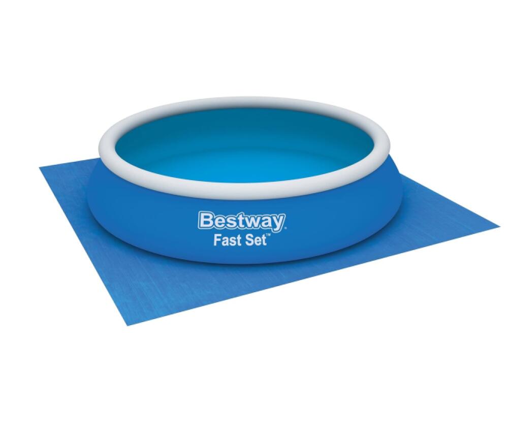 Prostokątna winylowa osłona basenowa Bestway, niebieska, 488 x 488 cm, model 58003, wysokość 11,73 cm, do basenów