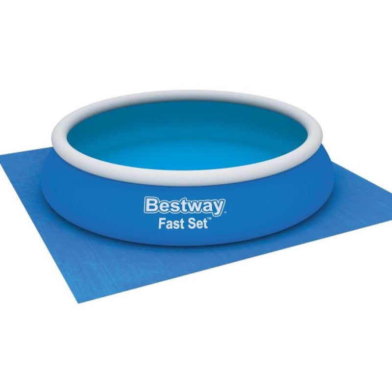 Prostokątna winylowa osłona basenowa Bestway, niebieska, 488 x 488 cm, model 58003, wysokość 11,73 cm, do basenów