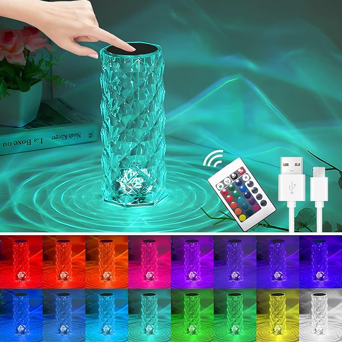 Lampka Nocna, Dotykowa Lampka Nocna z 16 Kolorami i 4 Trybami, Ładowana przez USB Lampka Nocna do Sypialni, Lampka Nocna dla Dzieci z Pilotem