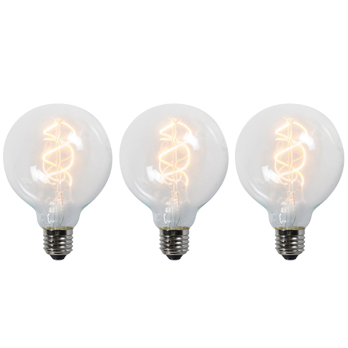 Zestaw 3 żarówek LED z&nbsp;pokręconym włóknem E27 G95 przezroczystych 5W 400lm 2200K