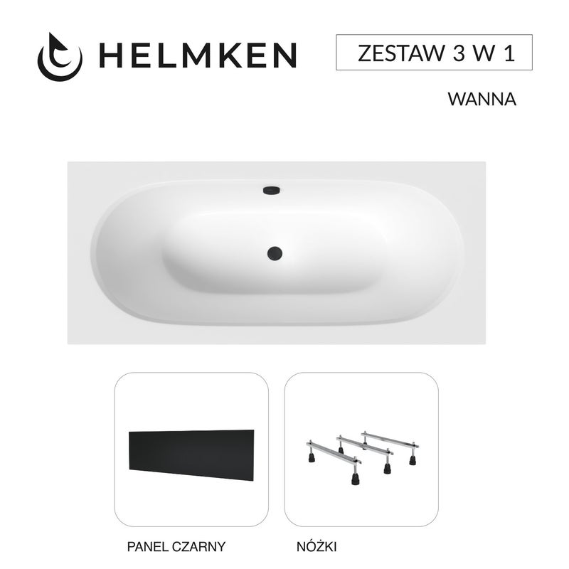 Wanna akrylowa Helmken Vienna 170 х 75 + Panel czarny + Nóżki / 23099003