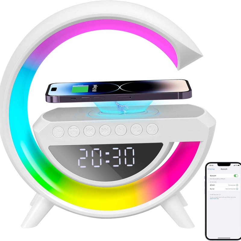 Bezprzewodowa lampka do ładowania, Wielofunkcyjna lampka nocna RGB, Bezprzewodowa stacja ładująca, Głośnik Bluetooth, Cyfrowy budzik do sypialni