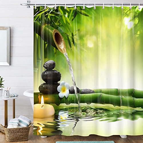 Zasłona prysznicowa Pebble Zen Print antypleśniowa, wodoodporna tkanina poliestrowa, 180 cm x 180 cm, 3D bambusowa orchidea, do wanny nadającej się do