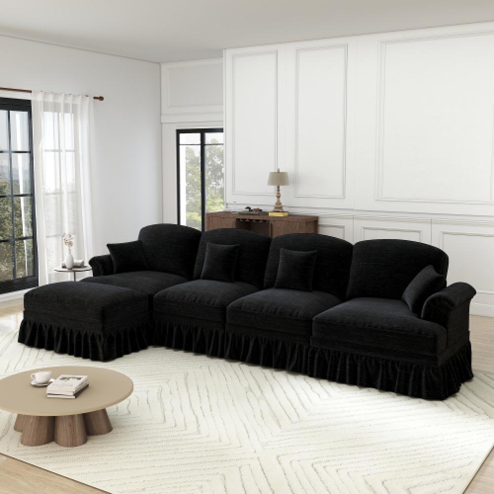 Elegancka, 4-osobowa sofa w stylu średniowieczno-nowoczesnym, z rozszerzanymi podłokietnikami, zdejmowanym błotnikiem