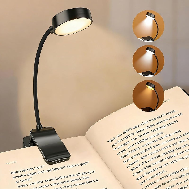 (Czarna) Regulowana lampa do czytania, Elastyczna lampa do czytania z klipsem 360°, Przenośna lampa do czytania, Oświetlenie do ochrony oczu w nocy,