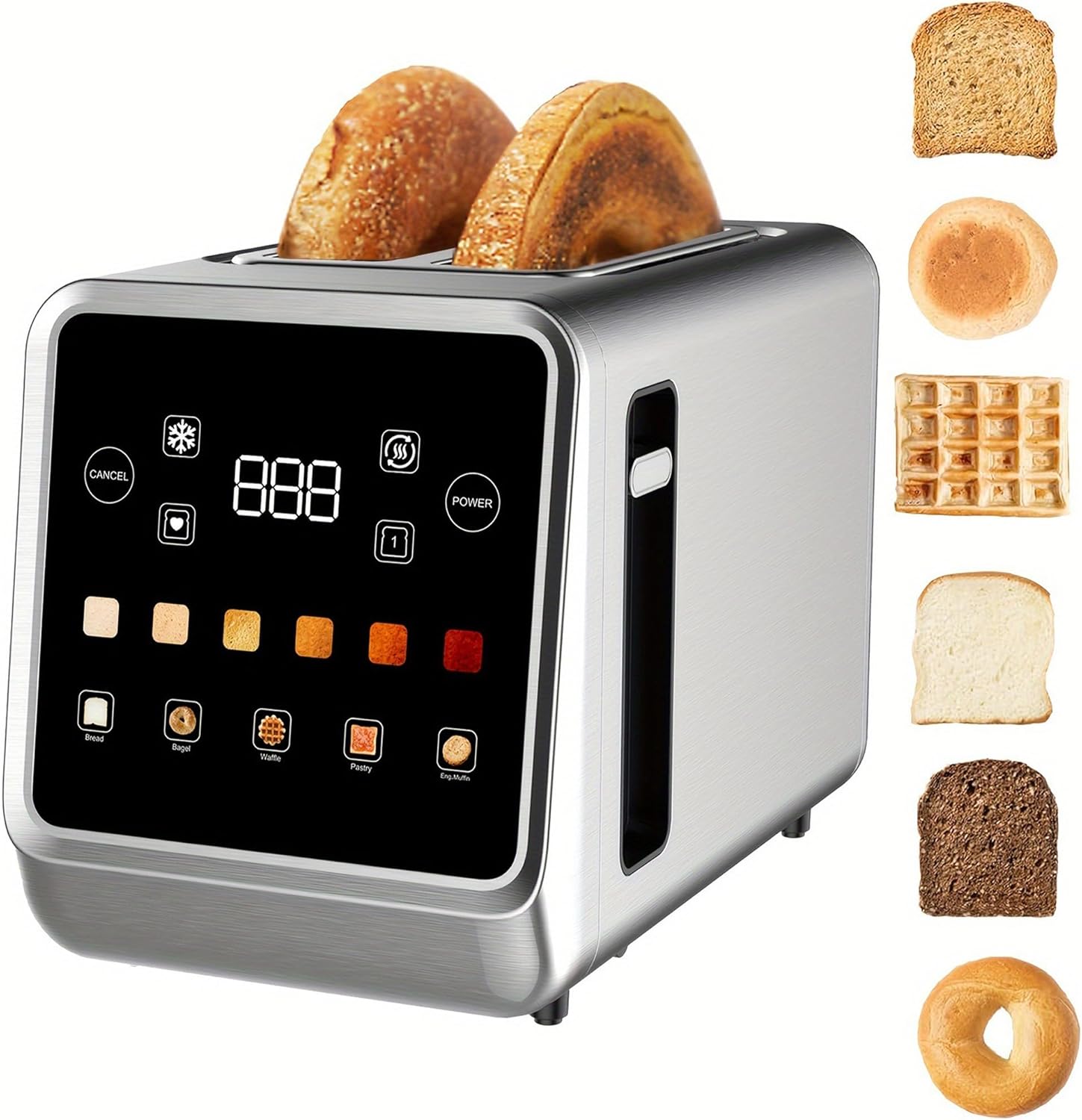 Toster na 4 kromki, inteligentny ekran dotykowy, pamięć, opiekanie pojedynczych kromek, timer, podgrzewanie/rozmrażanie bajgli, muffinek, niezbędny