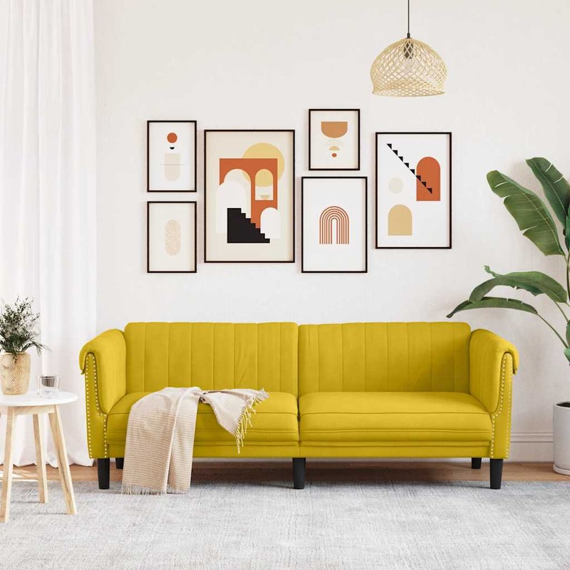 Sofa 3-osobowa, żółta, tapicerowana aksamitem