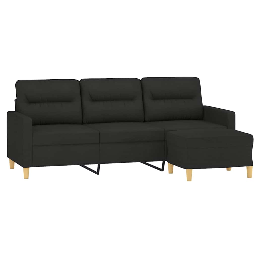 3-osobowa sofa z podnóżkiem, czarna, 180 cm, tkaniną