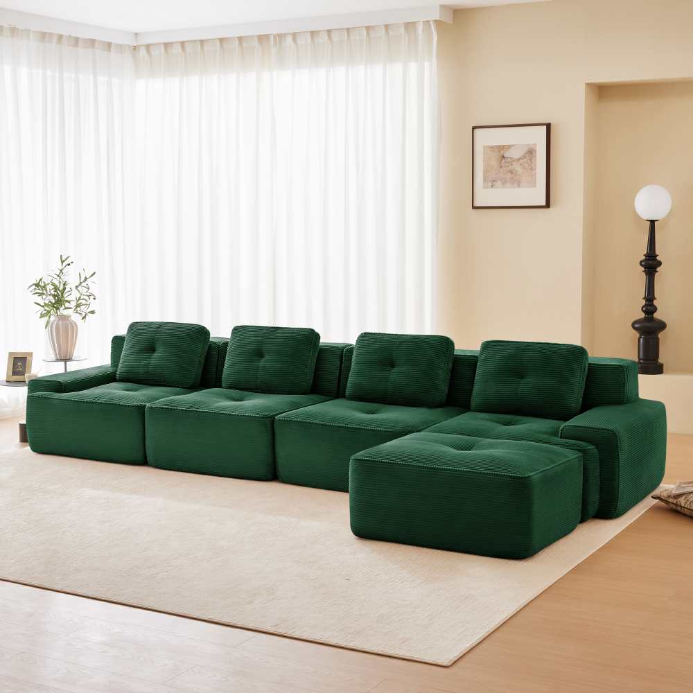 Sofa modułowa bezramowa – szezlong w kształcie litery L, 4-osobowa, aksamitna, antypoślizgowa, przyjazna dla zwierząt