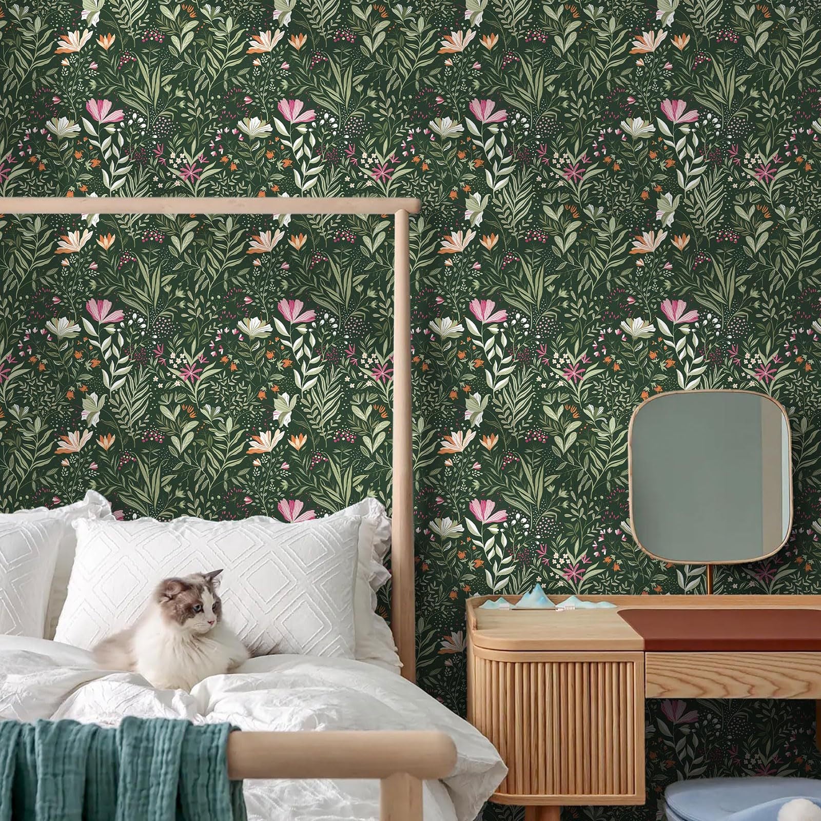Tapeta z efektem akwareli kwiatowej – Tapeta do sypialni – Tapeta winylowa samoprzylepna (43 x 300 cm)