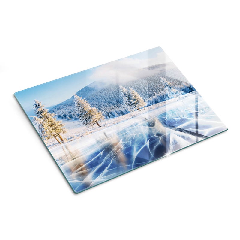 Deska szklana do krojenia i ochrony blatu z nadrukiem - Zamarznięte Jezioro - 30x40 - Tulup
