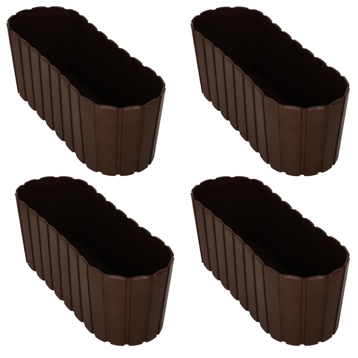 4 szt. Doniczka Skrzynka Balkonowa - 40 x 13 x 13 cm - Skrzynia Plastikowa na Kwiatki - Donica Owalna na Balkon - Rustykalna - Brąz KOTARBAU